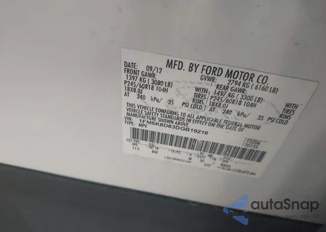 2013 Ford Explorer Xlt z USA, uszkodzony, nr VIN 1FM5K8D83DGB19216